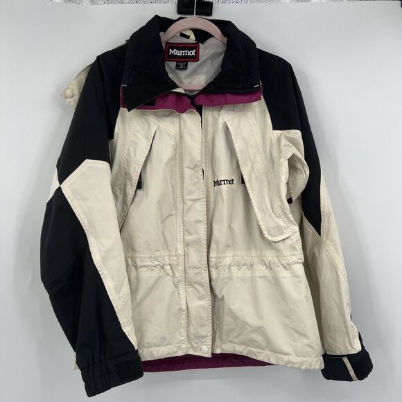 Marmot Women’s White Full Zip Hooded Ski Shell Jacket Medium M detachable Hood - Picture 1 of 14